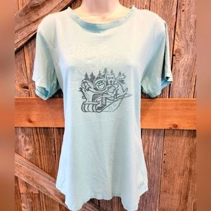 Women's Life is Good Jake & Rocket Sled Sledding blue SS vintage 90s tee Large '